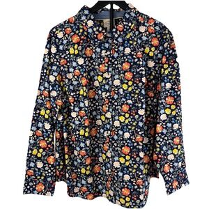 NWT St John's Bay Blouse Women's Size 0X Floral Print Long Sleeve  Button Up